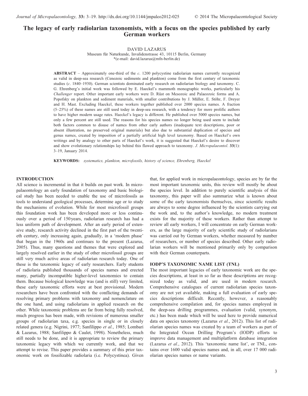 The Legacy of Early Radiolarian Taxonomists, with a Focus on the Species Published by Early German Workers