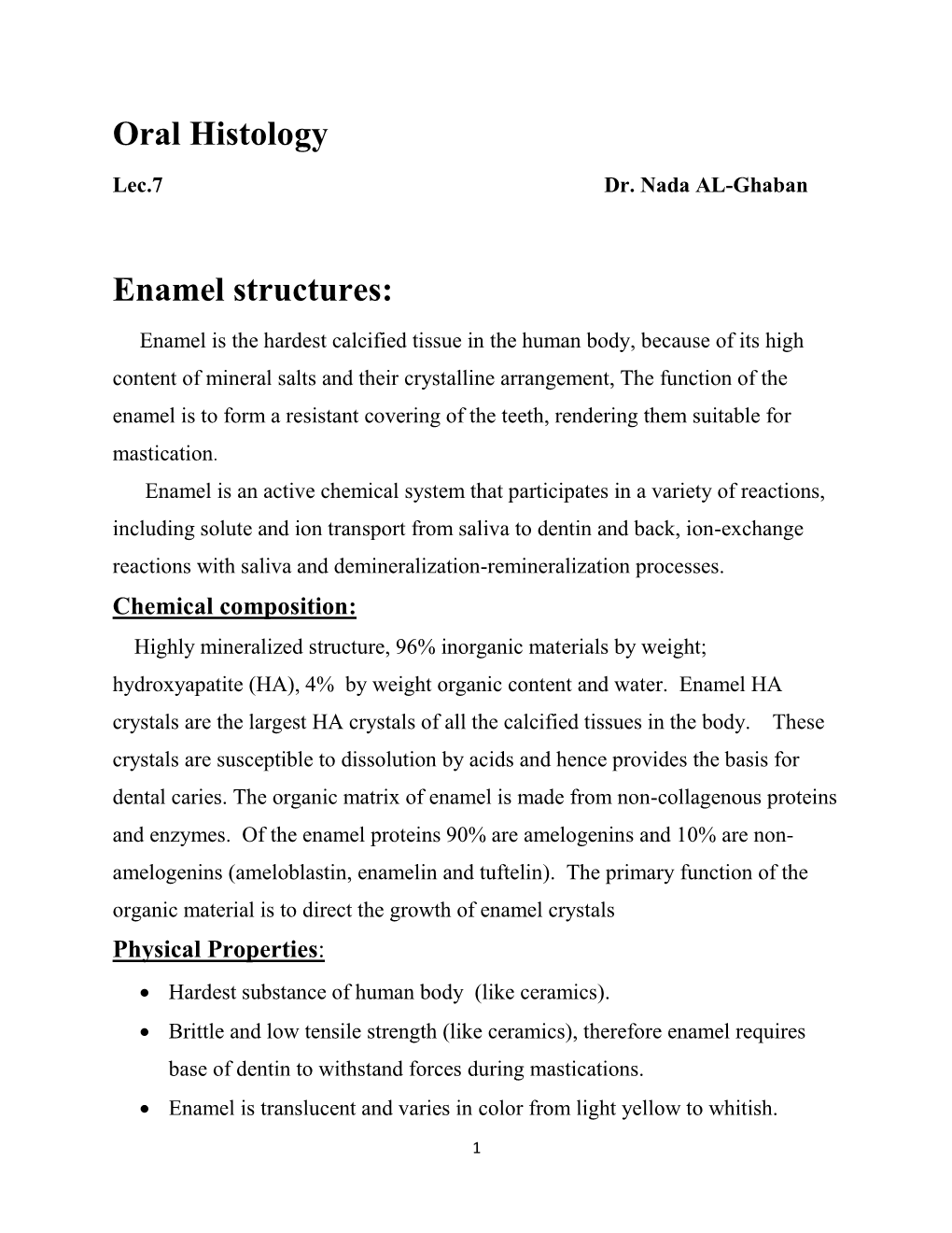 Oral Histology Enamel Structures