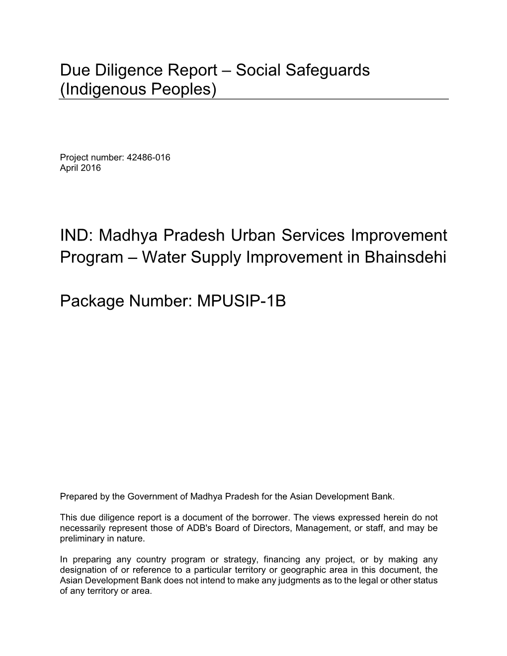 42486-016: Madhya Pradesh Urban Services Improvement Project