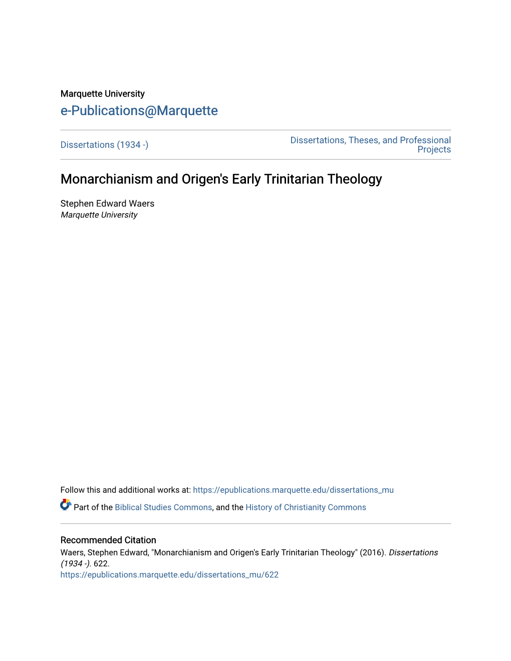 Monarchianism and Origen's Early Trinitarian Theology