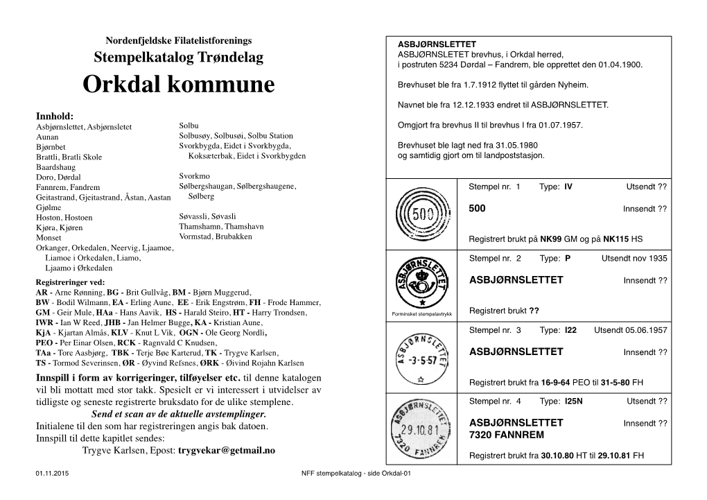 Orkdal Kommune Navnet Ble Fra 12.12.1933 Endret Til ASBJØRNSLETTET