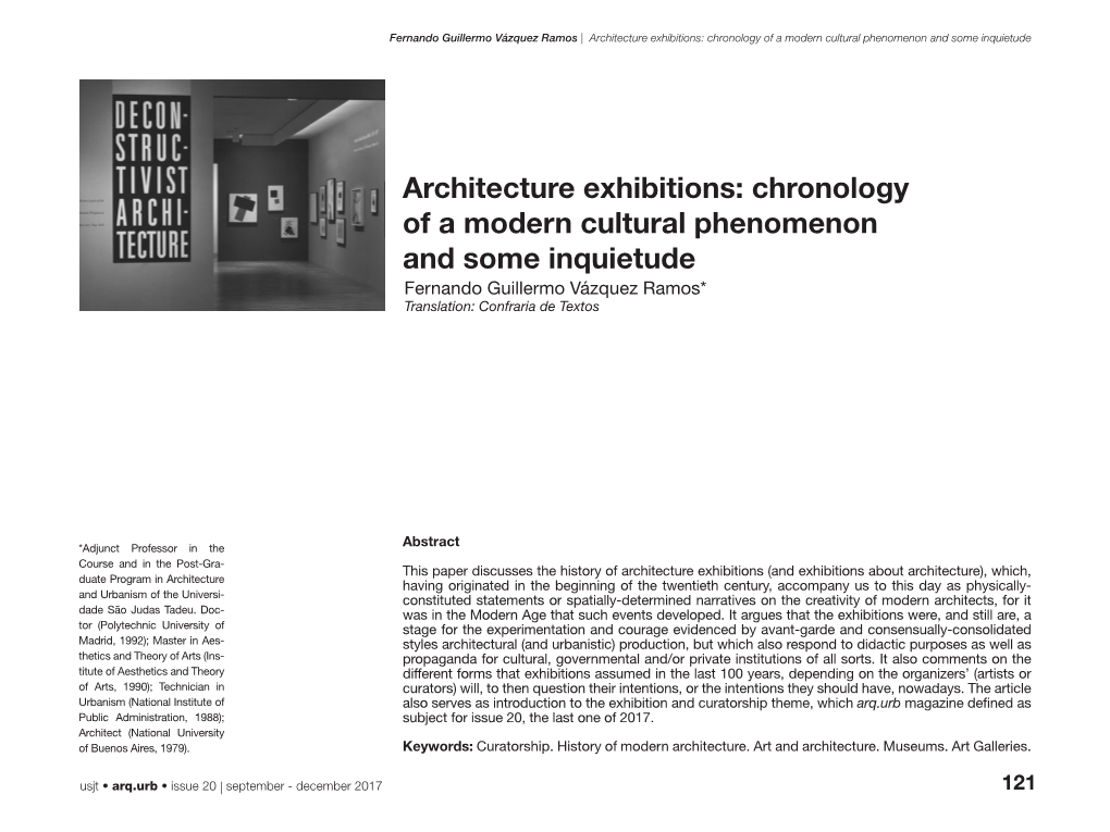 Architecture Exhibitions: Chronology of a Modern Cultural Phenomenon and Some Inquietude