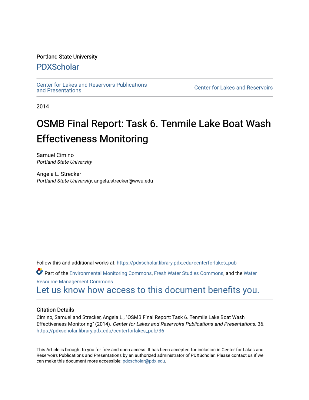 Task 6. Tenmile Lake Boat Wash Effectiveness Monitoring