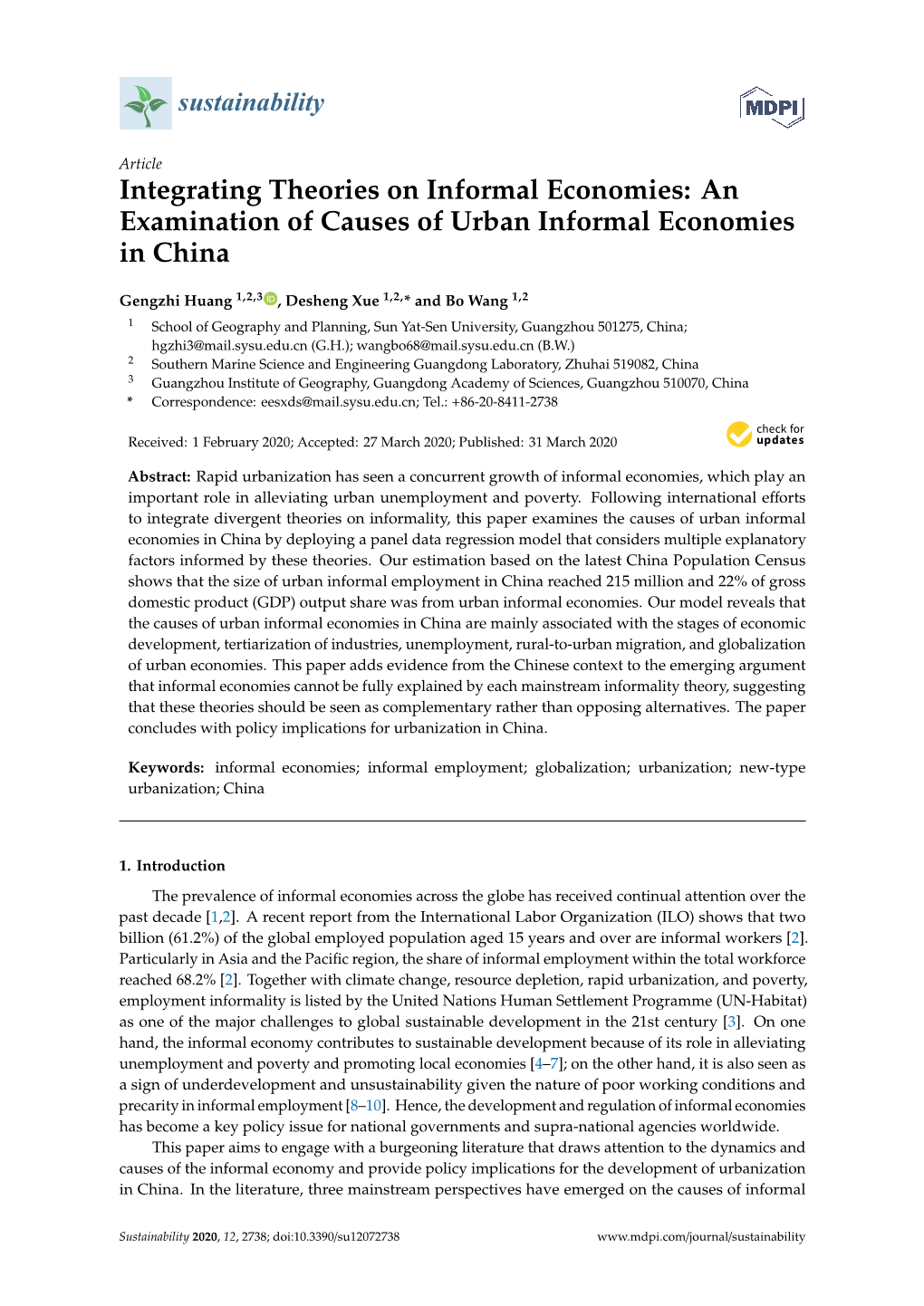 An Examination of Causes of Urban Informal Economies in China