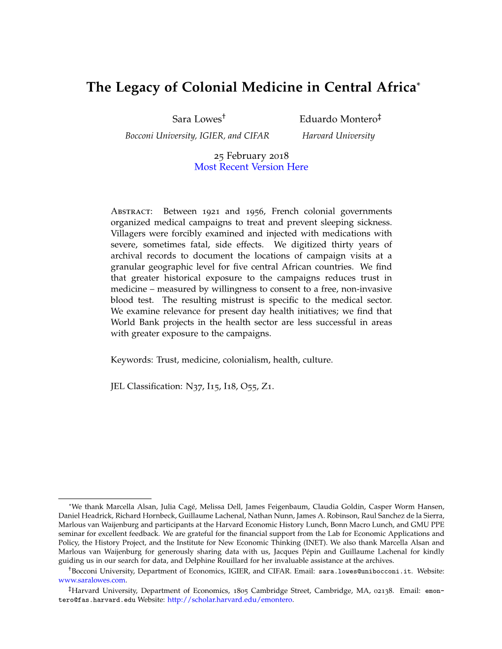 The Legacy of Colonial Medicine in Central Africa*