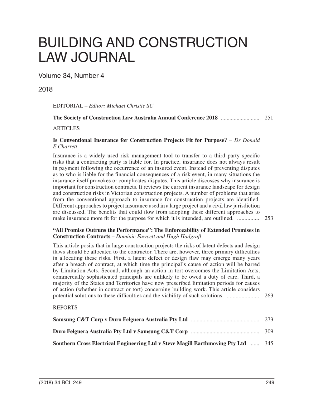 Building and Construction Law Journal