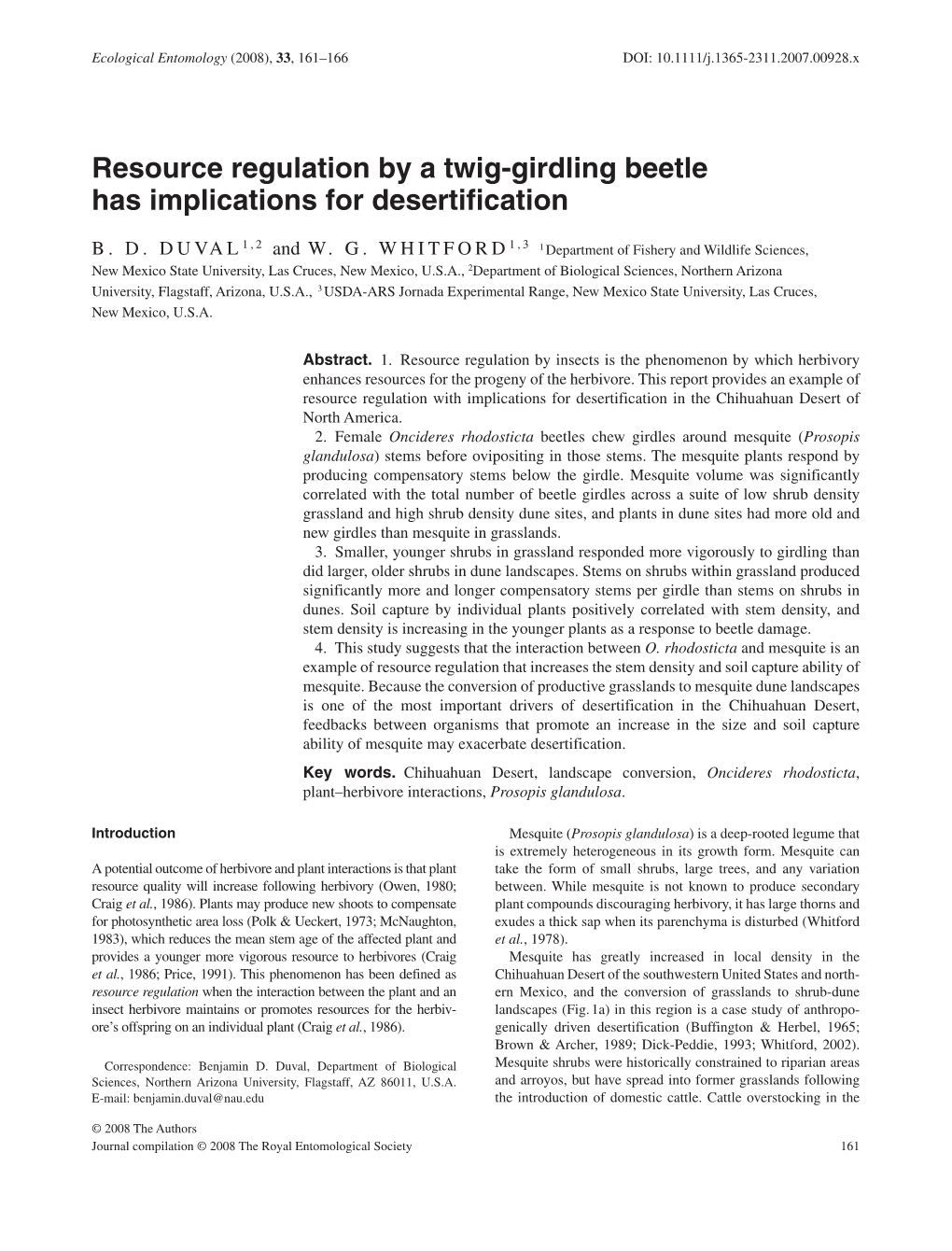 Resource Regulation by a Twig-Girdling Beetle Has Implications for Desertiﬁ Cation