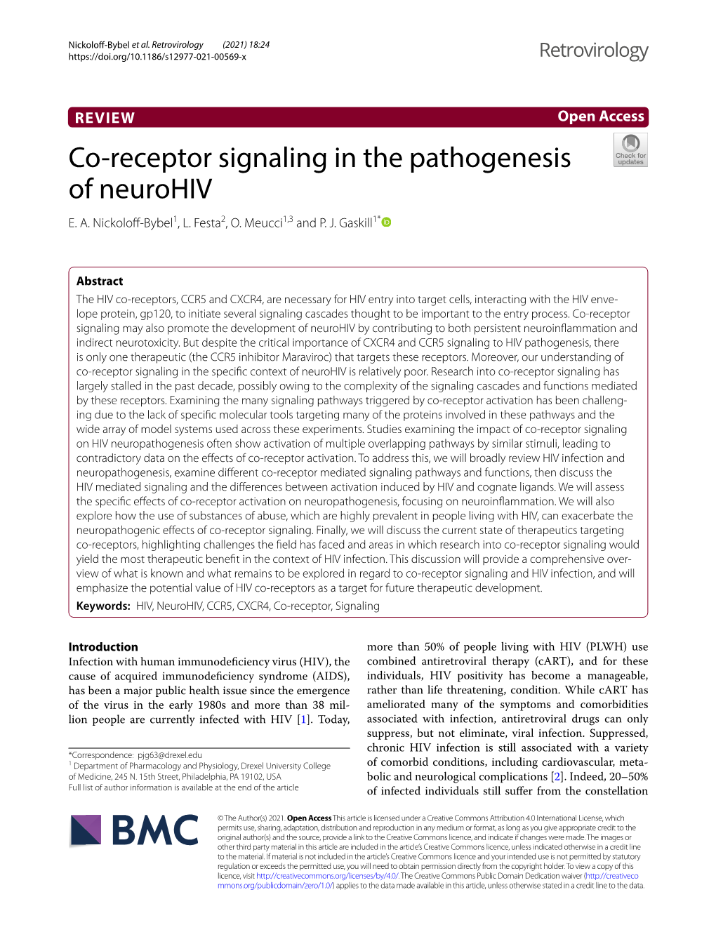 Co-Receptor Signaling in the Pathogenesis of Neurohiv