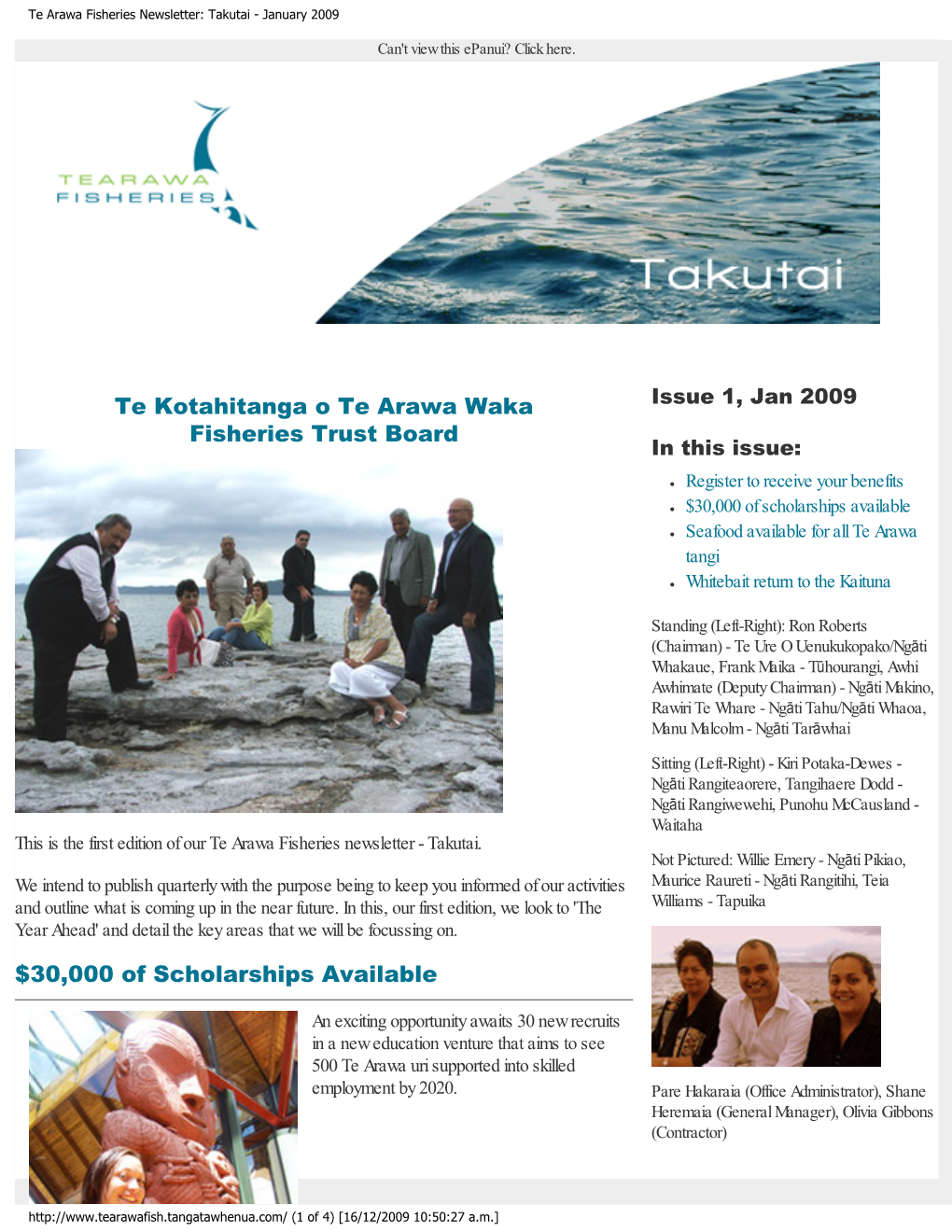 Te Arawa Fisheries Newsletter: Takutai - January 2009