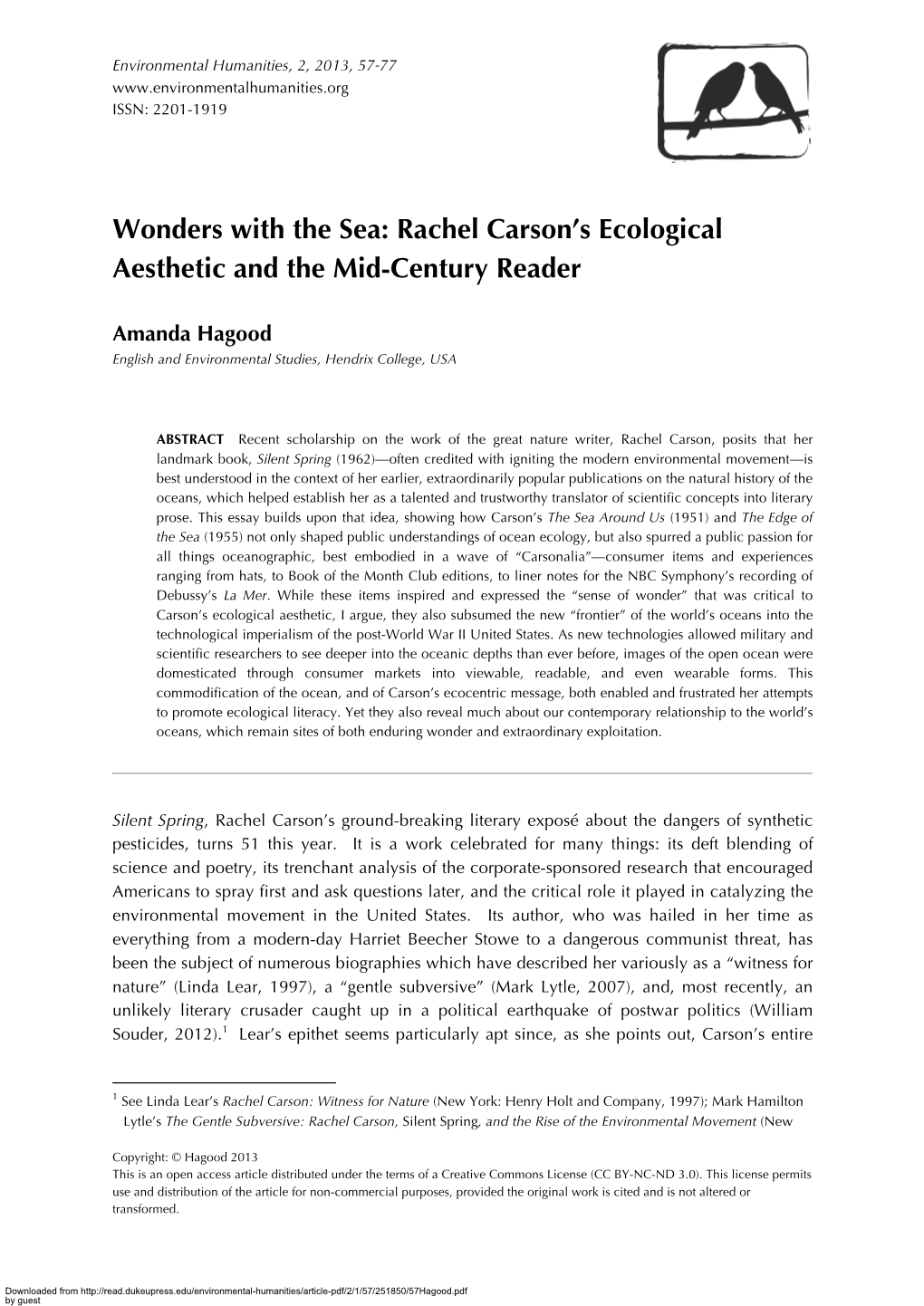 Wonders with the Sea: Rachel Carson's Ecological Aesthetic And