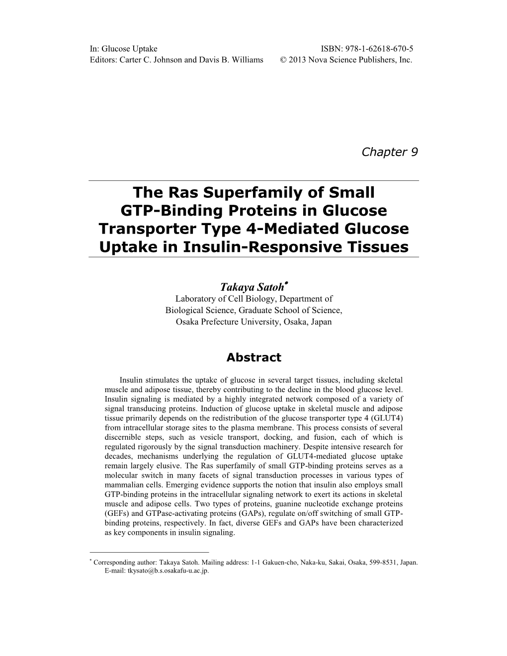 The Ras Superfamily of Small GTP-Binding Proteins in Glucose Transporter Type 4-Mediated Glucose Uptake in Insulin-Responsive Tissues