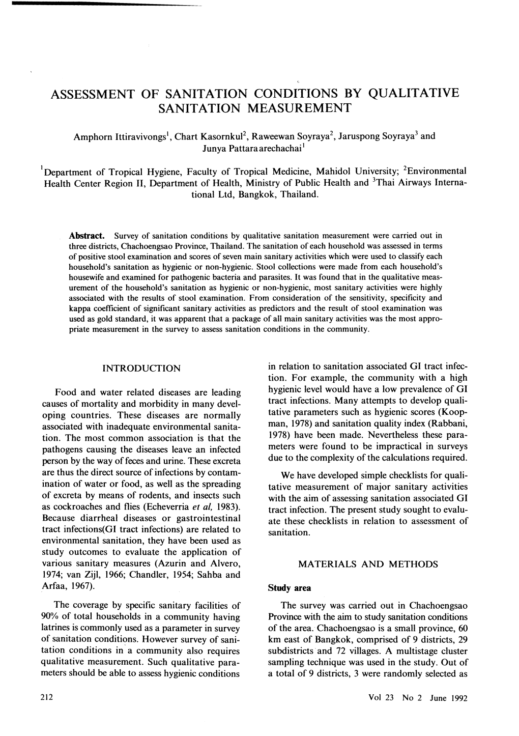 Assessment of Sanitation Conditions by Qualitative Sanitation Measurement