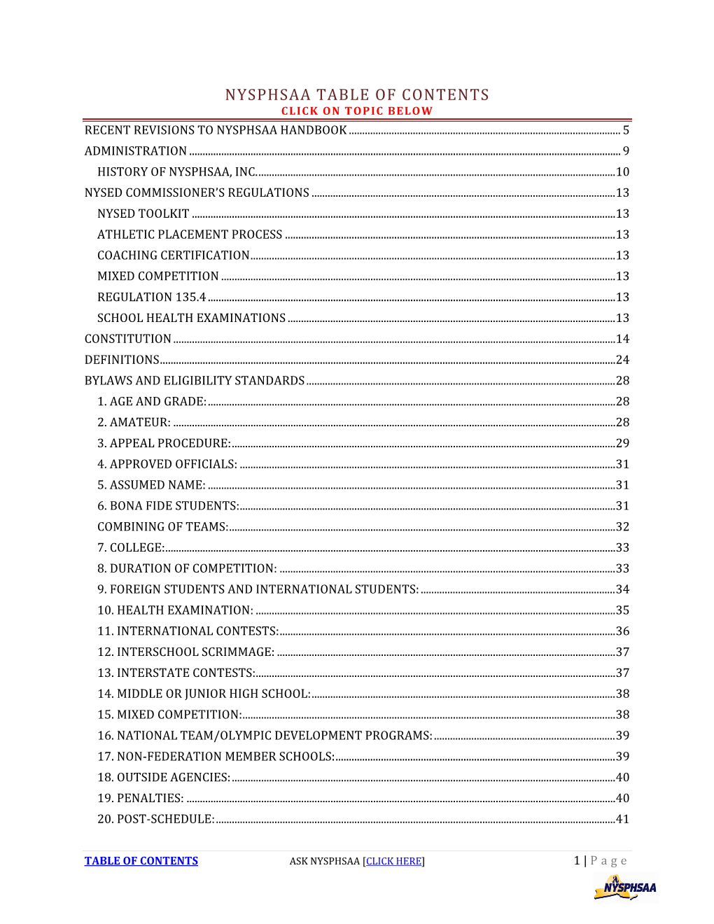 NYSPHSAA Handbook Updated November 2019