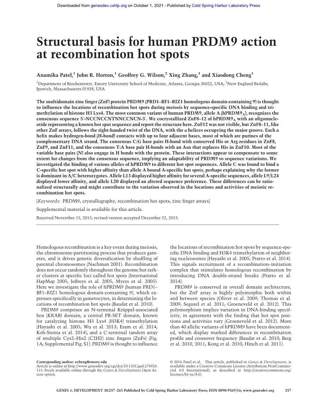 Structural Basis for Human PRDM9 Action at Recombination Hot Spots