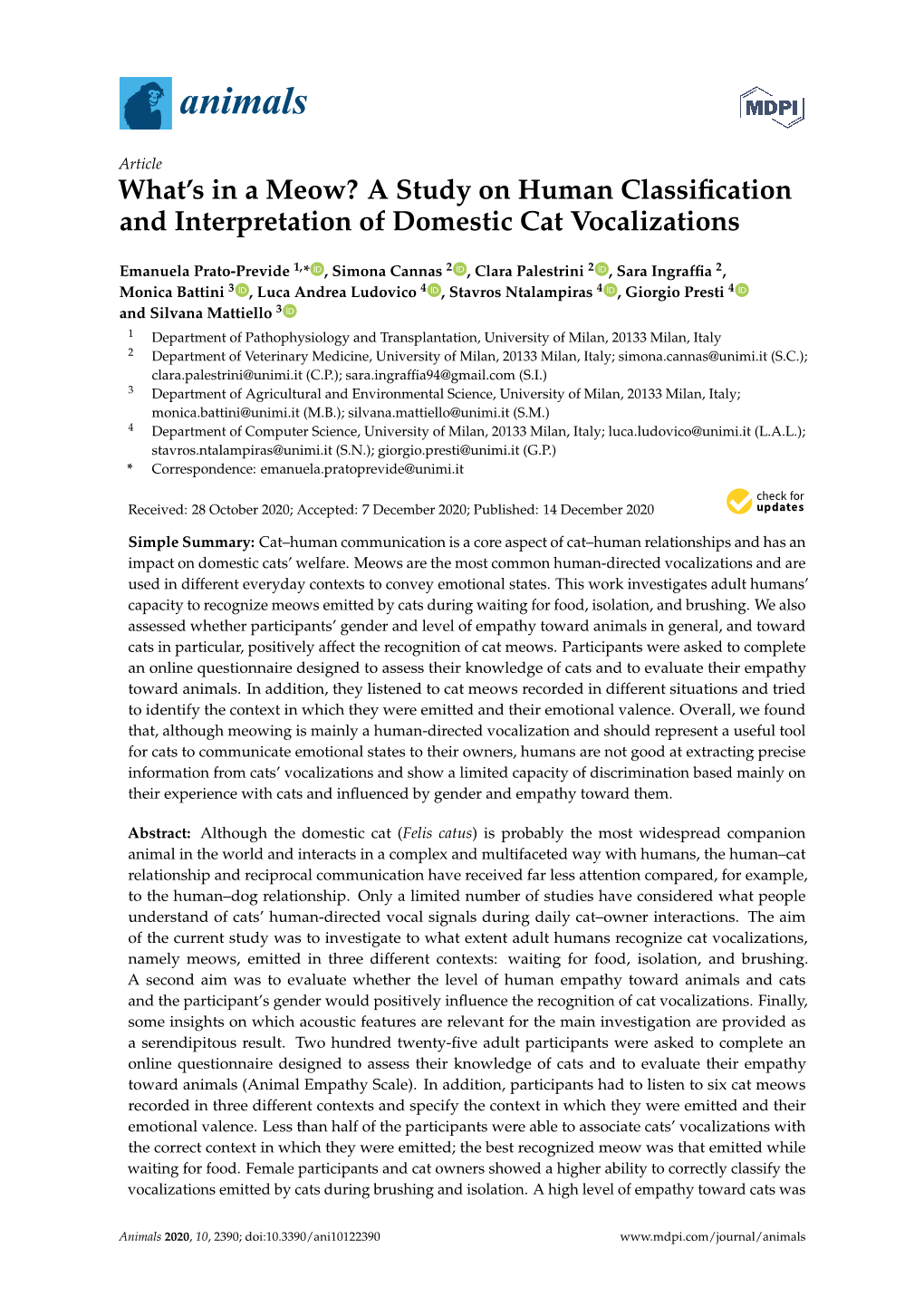 A Study on Human Classification and Interpretation of Domestic Cat