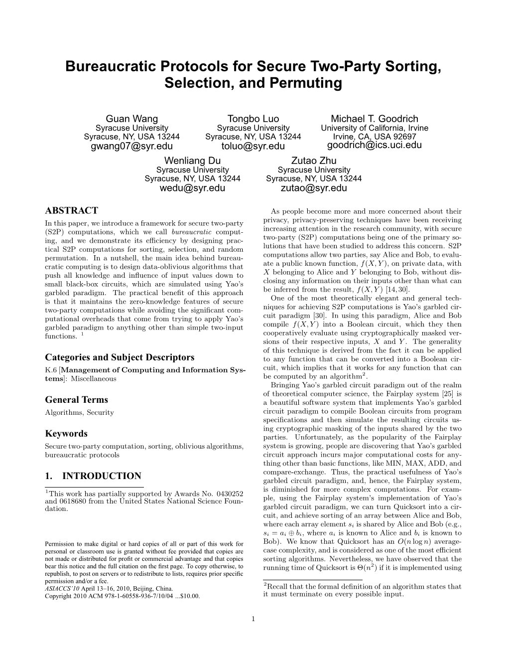 Bureaucratic Protocols for Secure Two-Party Sorting, Selection, and Permuting