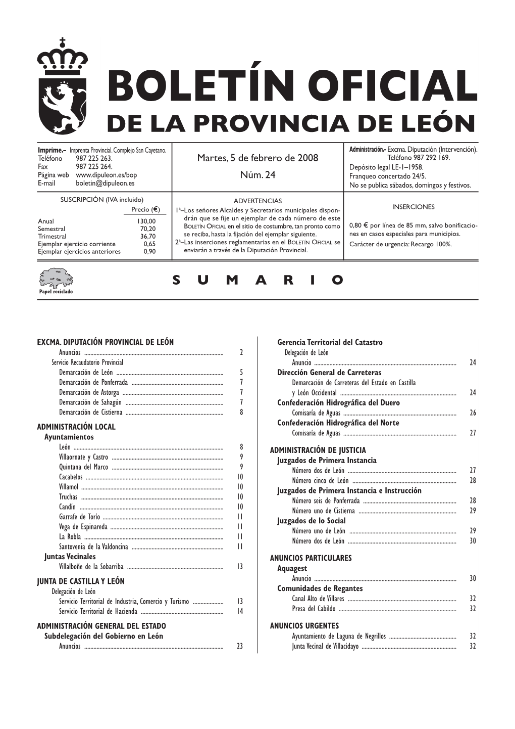 Boletín Oficial De La Provincia De León