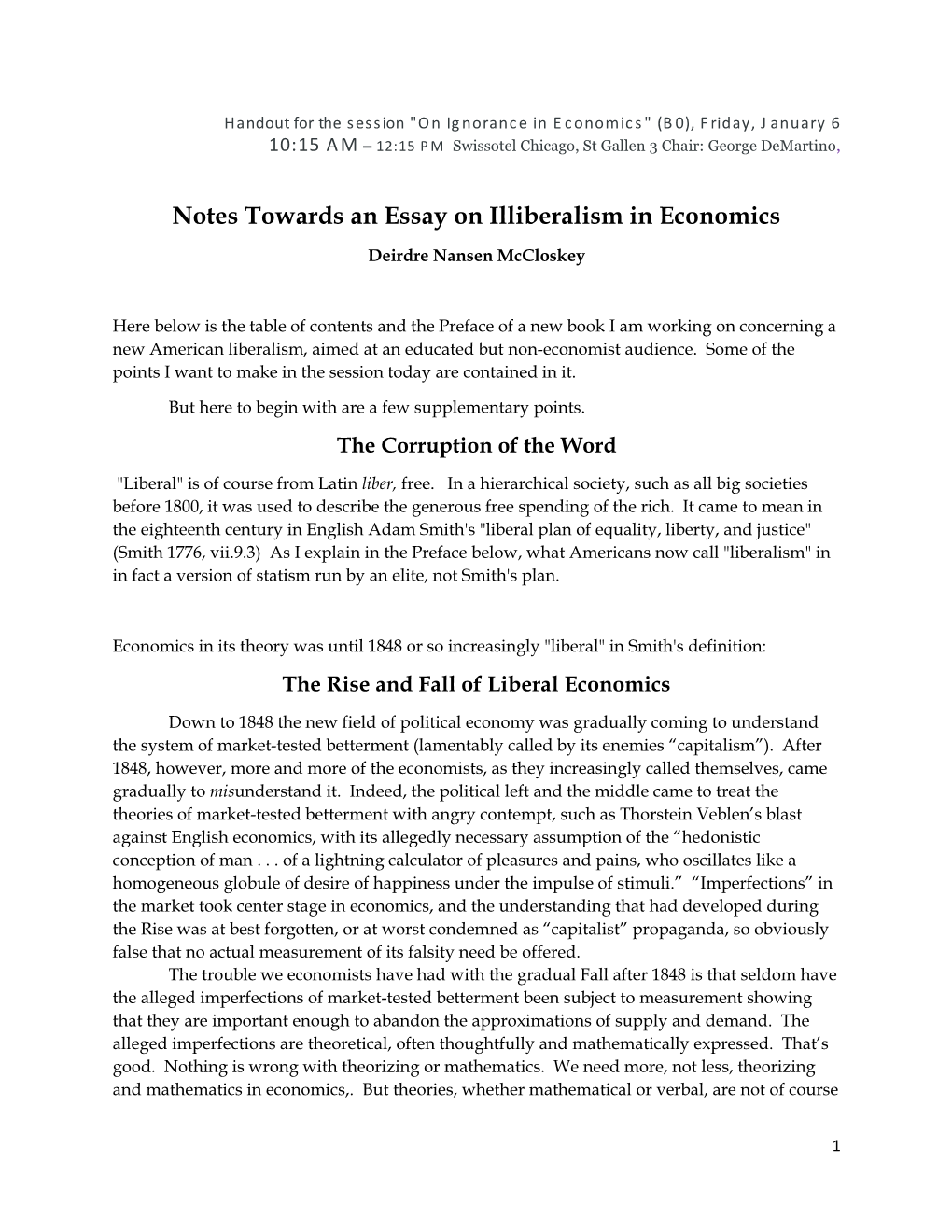 Notes Towards an Essay on Illiberalism in Economics