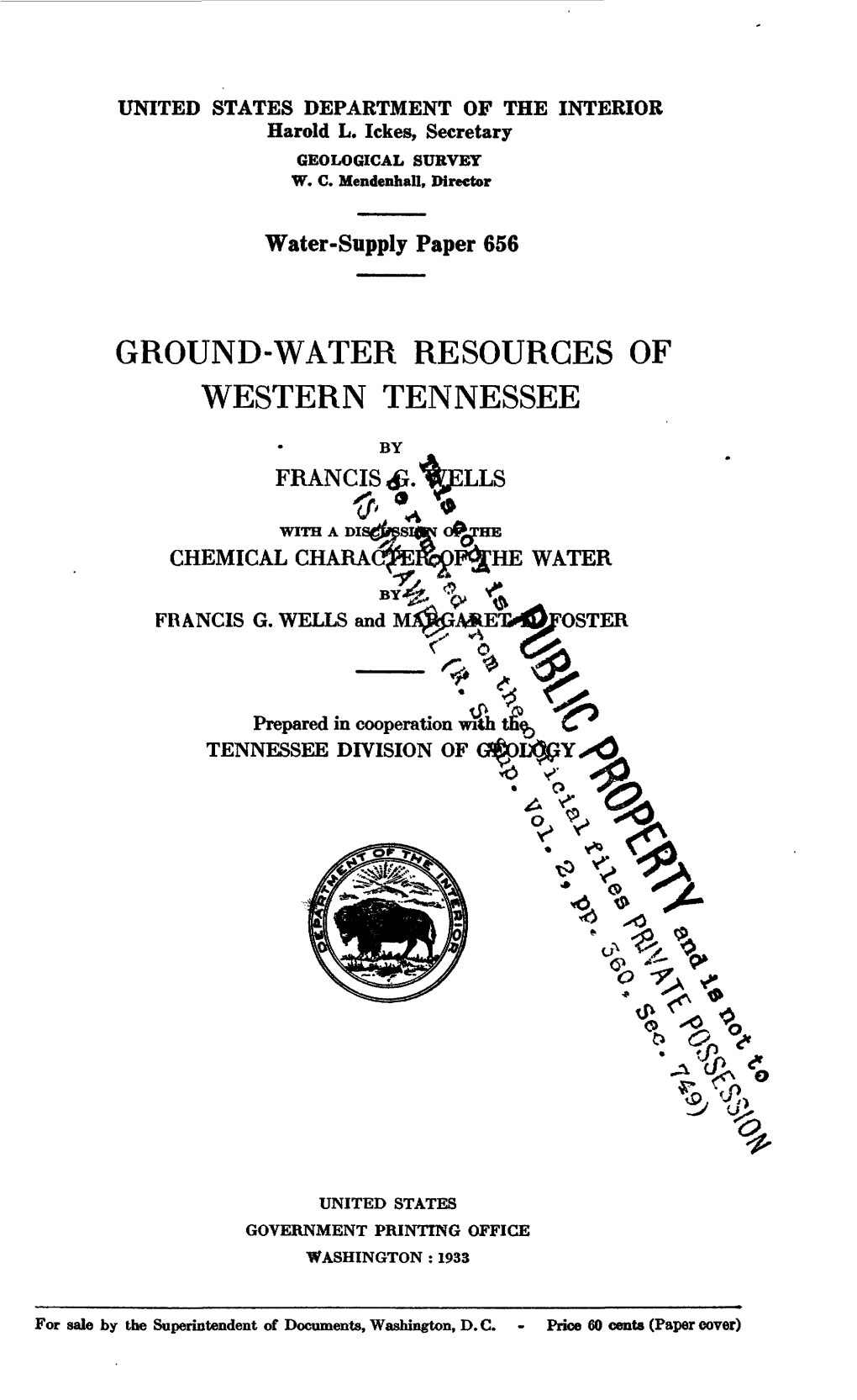 Ground-Water Resources of Western Tennessee