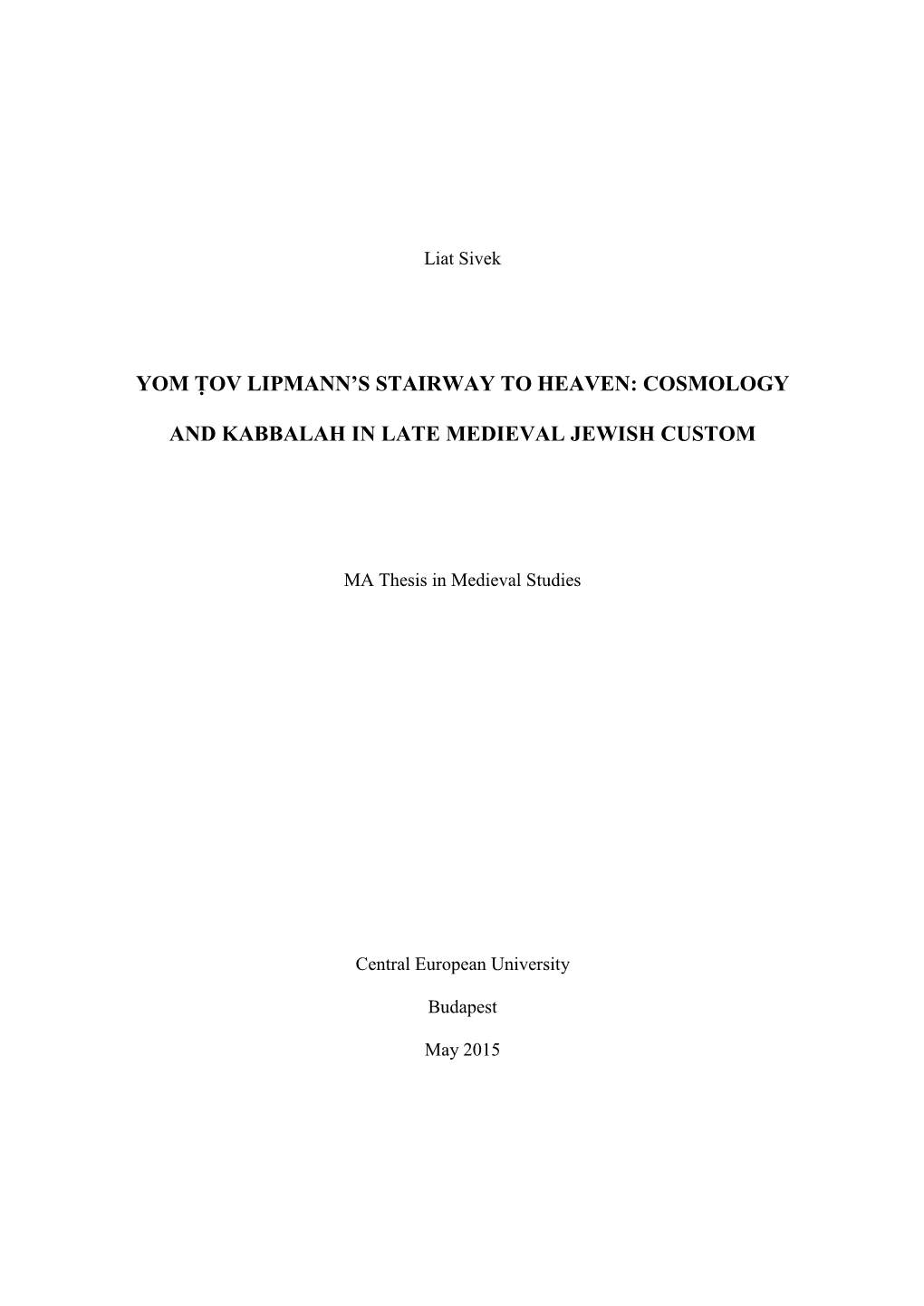 Cosmology and Kabbalah in Late Medieval Jewish Custom