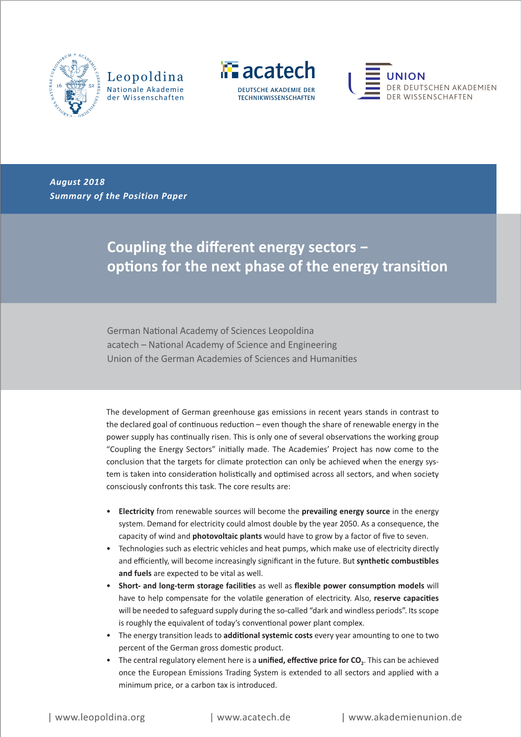 Coupling the Different Energy Sectors − Options for the Next Phase of the Energy Transition