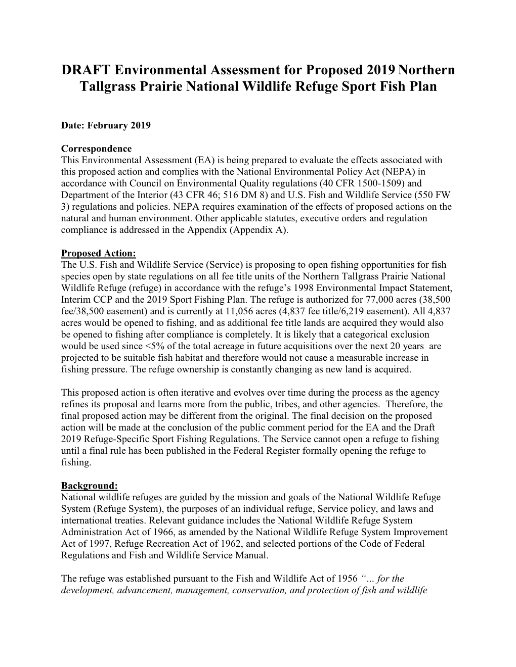 Northern Tallgrass Prairie Environmental Assessment