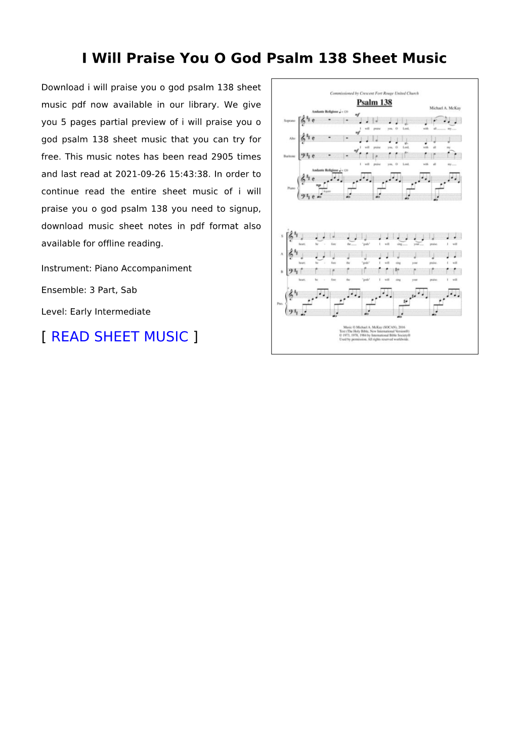 I Will Praise You O God Psalm 138 Sheet Music