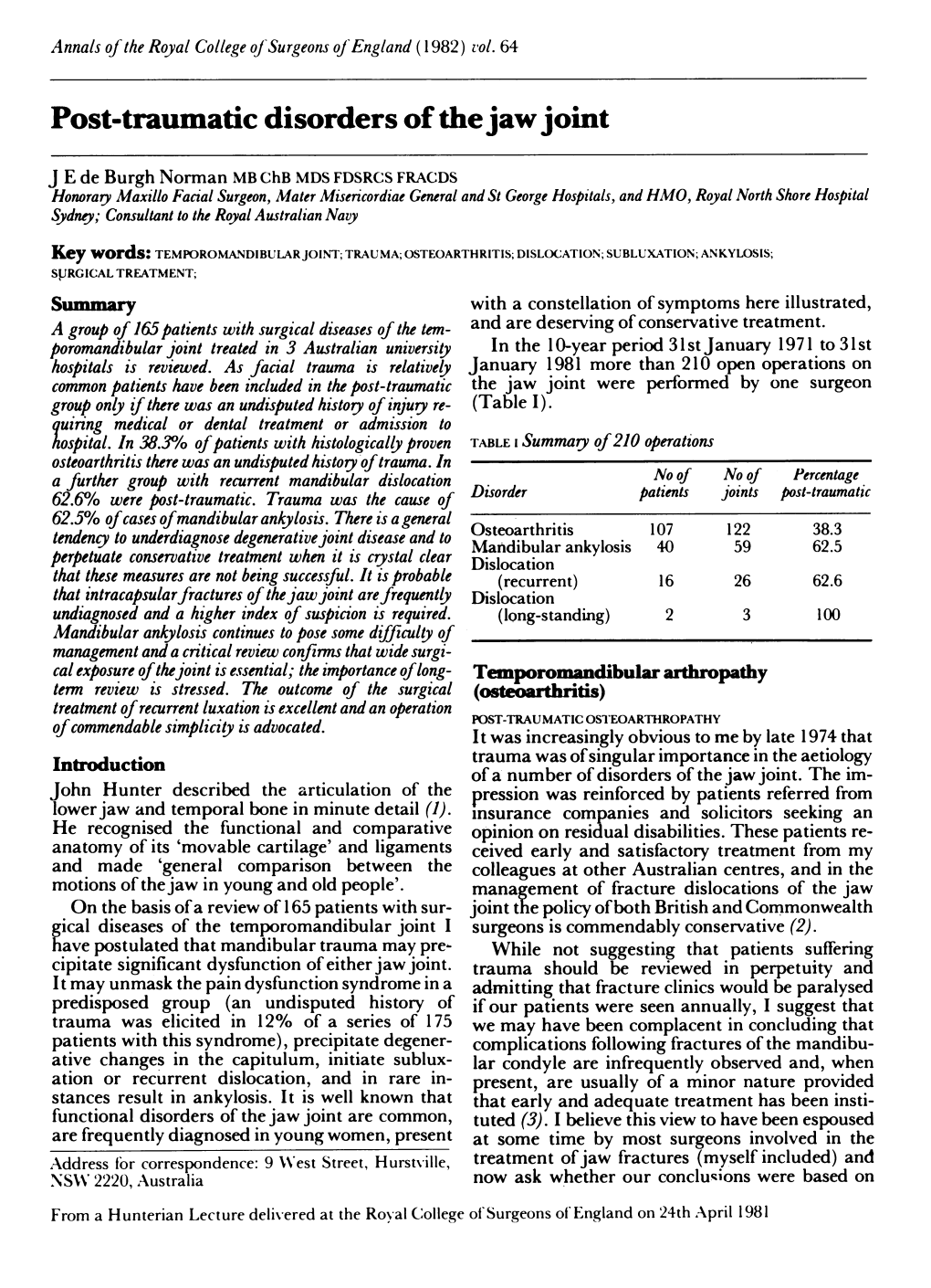 Post-Traumatic Disorders of the Jaw Joint