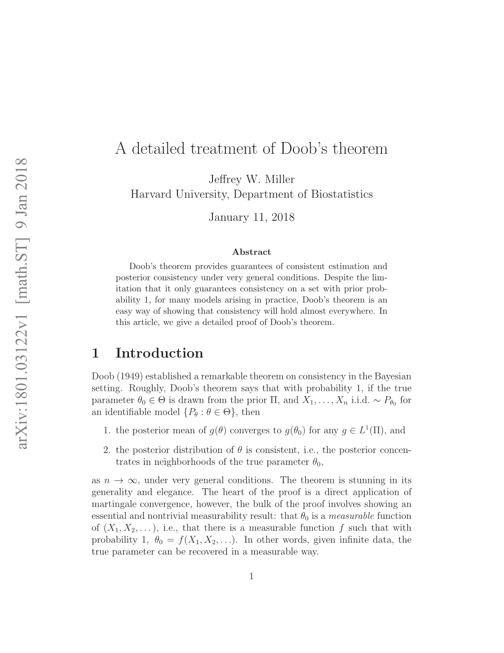 9 Jan 2018 a Detailed Treatment of Doob's Theorem