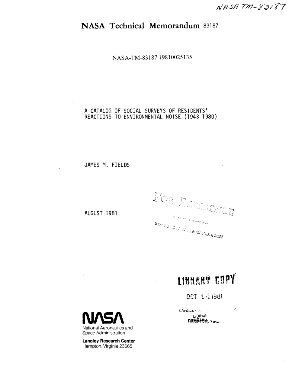 NI\SI\ N'l,Lll\L1tel>'Tl It'!K"", , National Aeronautics and Space Administration Langley Research Center Hampton, Virginia 23665