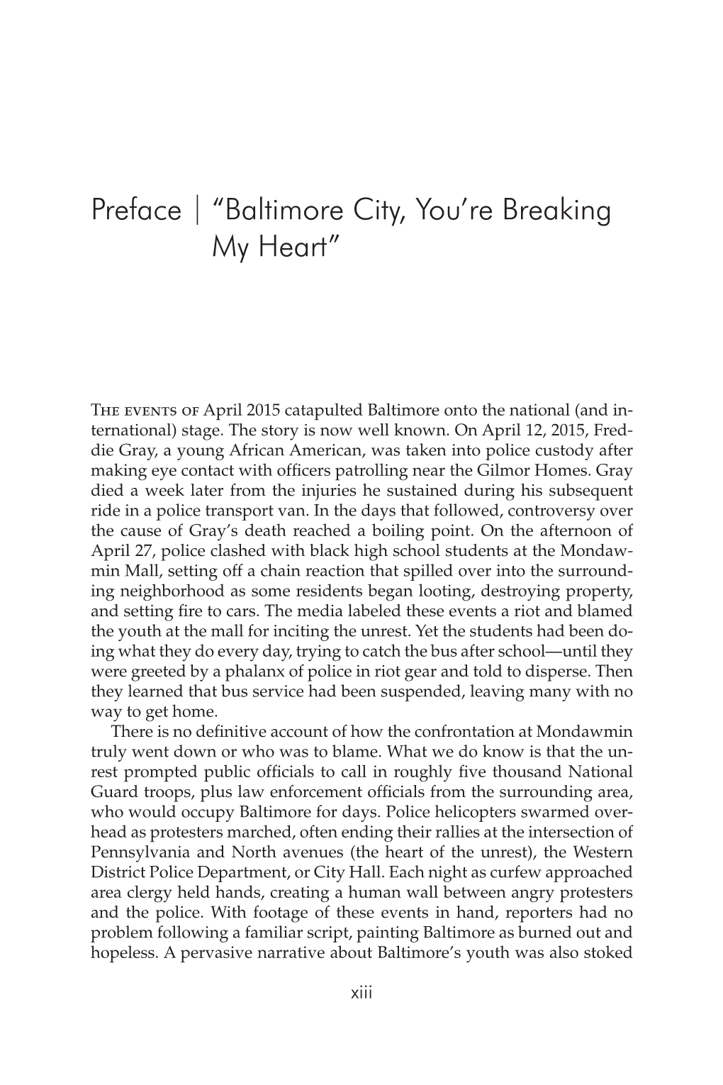 Preface | “Baltimore City, You’Re Breaking My Heart”