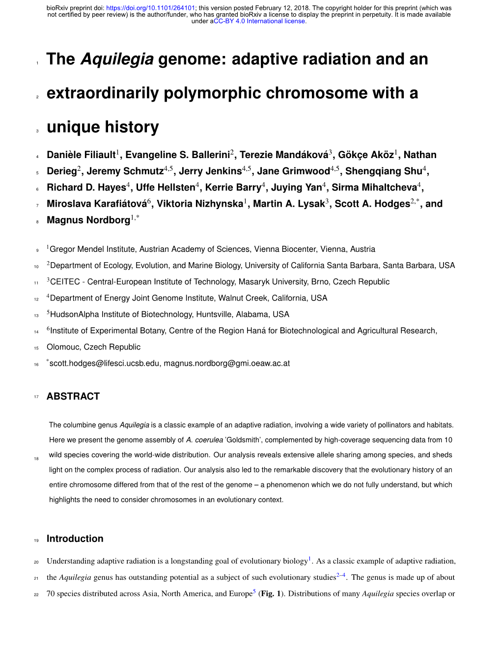 The Aquilegia Genome: Adaptive Radiation and An