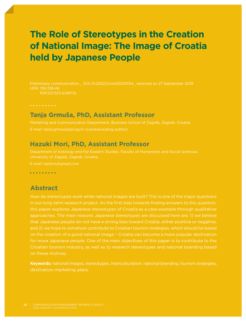 The Image of Croatia Held by Japanese People