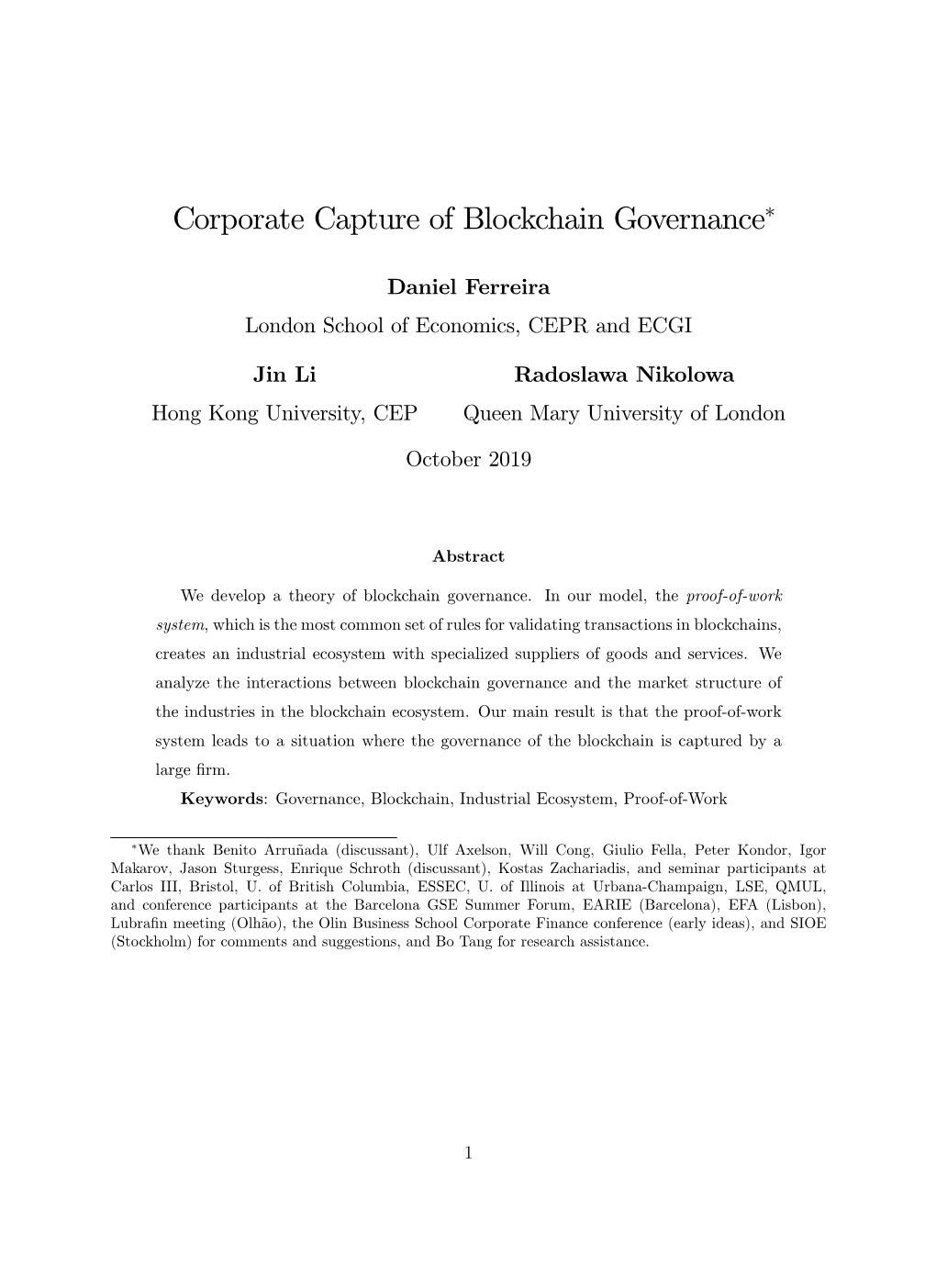 Corporate Capture of Blockchain Governance∗