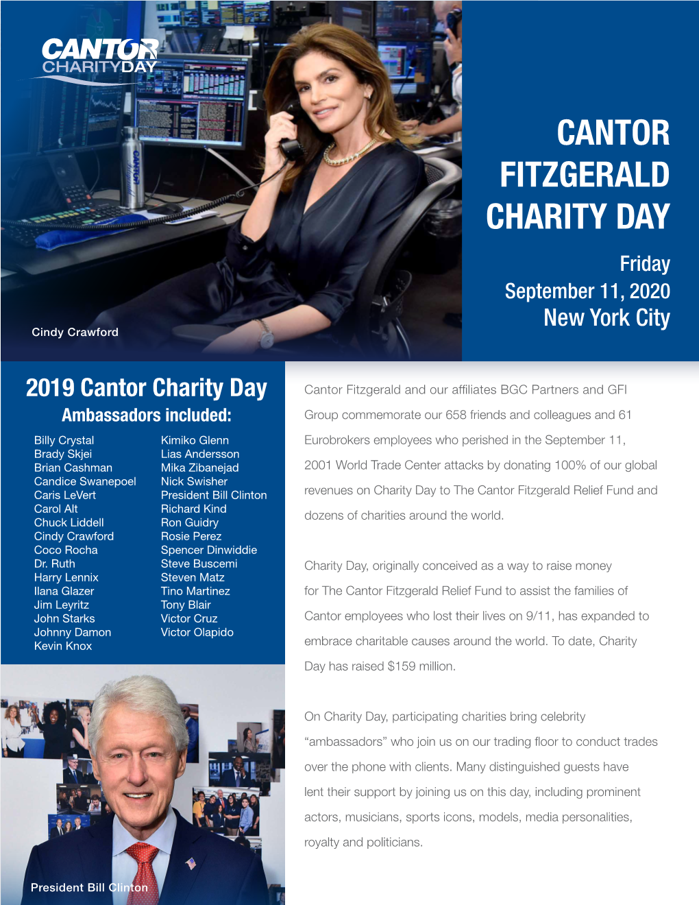 CANTOR FITZGERALD CHARITY DAY Friday September 11, 2020 New York City Cindy Crawford