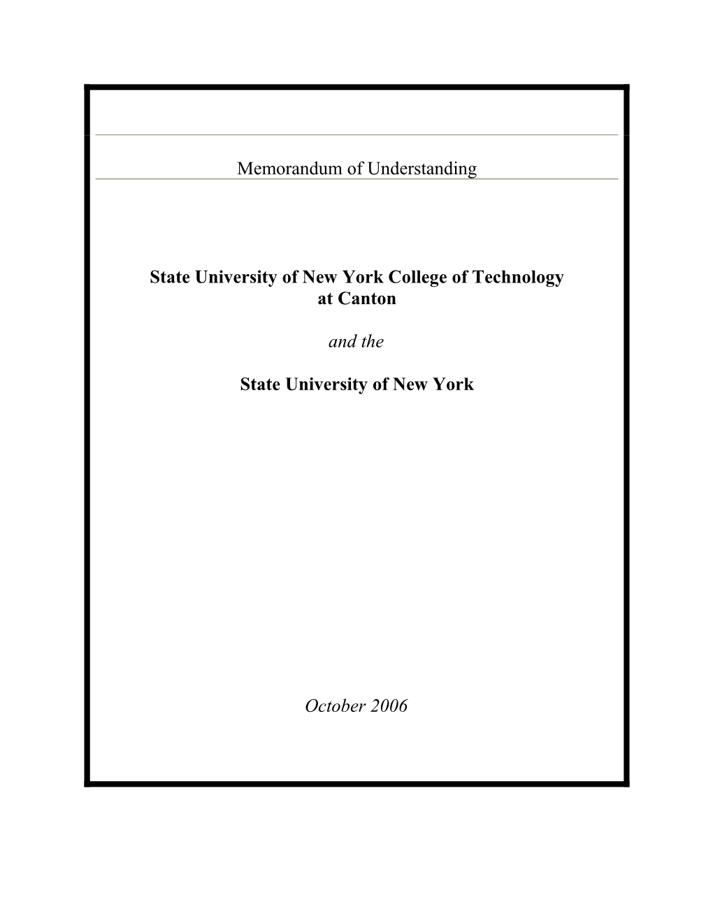 Memorandum Of Understanding Between ____Community College And System Administration, State University Of New York