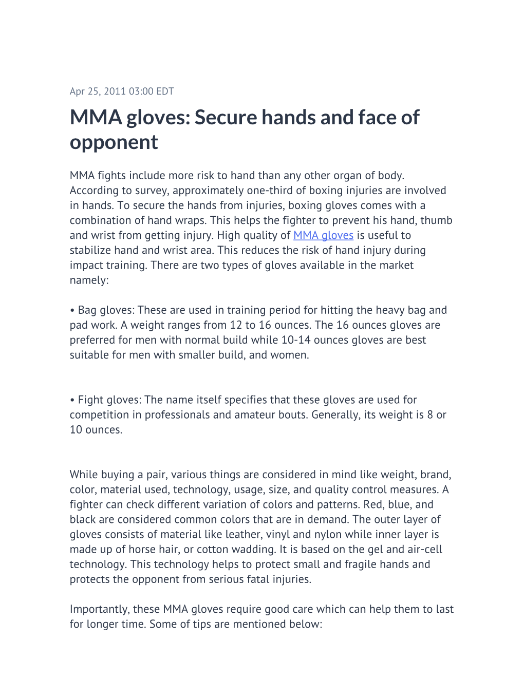 MMA Gloves: Secure Hands and Face of Opponent