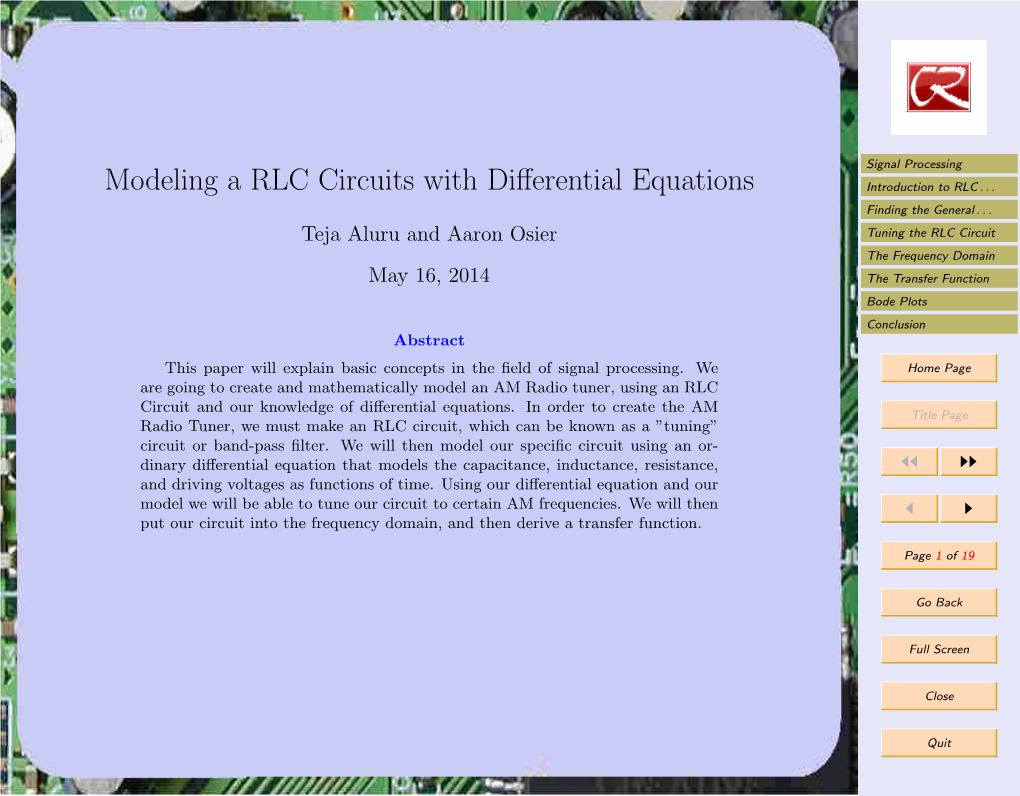 Modeling a RLC Circuits with Differential Equations
