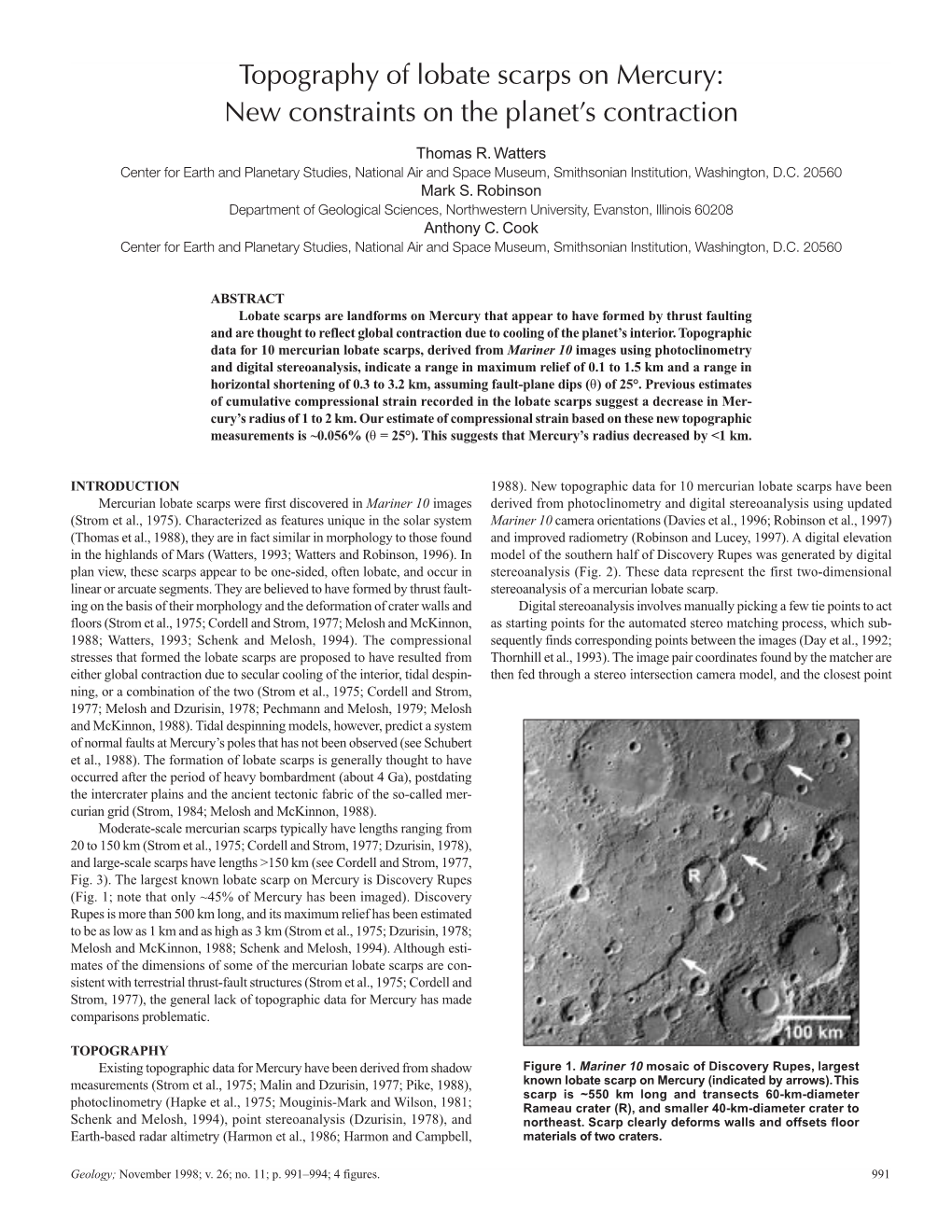 Topography of Lobate Scarps on Mercury: New Constraints on the Planet’S Contraction