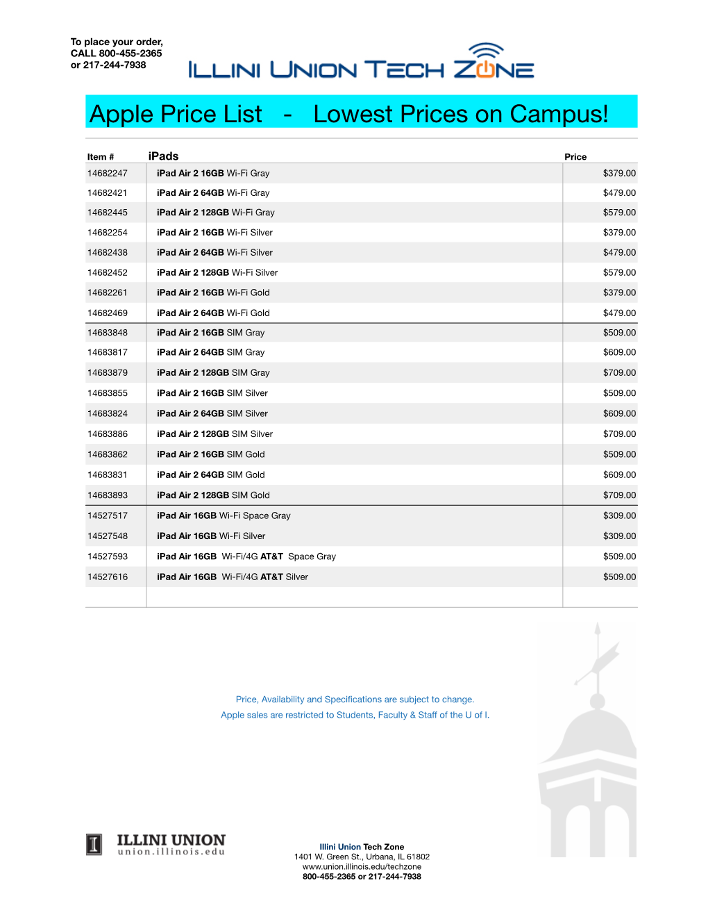 Apple Price List - Lowest Prices on Campus!