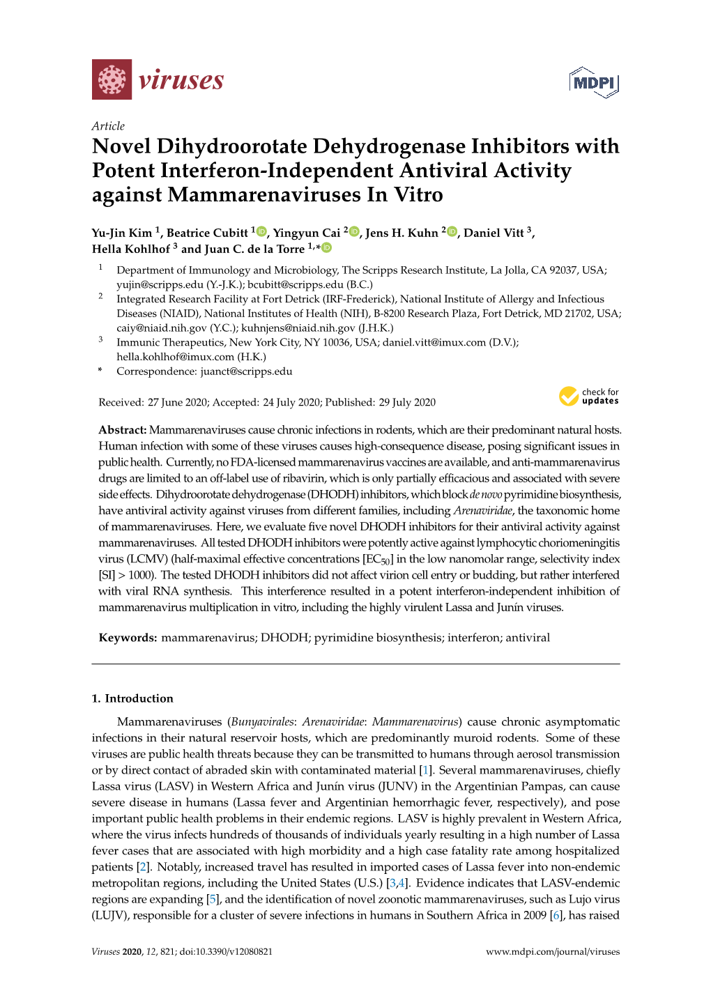 Novel Dihydroorotate Dehydrogenase Inhibitors with Potent Interferon-Independent Antiviral Activity Against Mammarenaviruses in Vitro