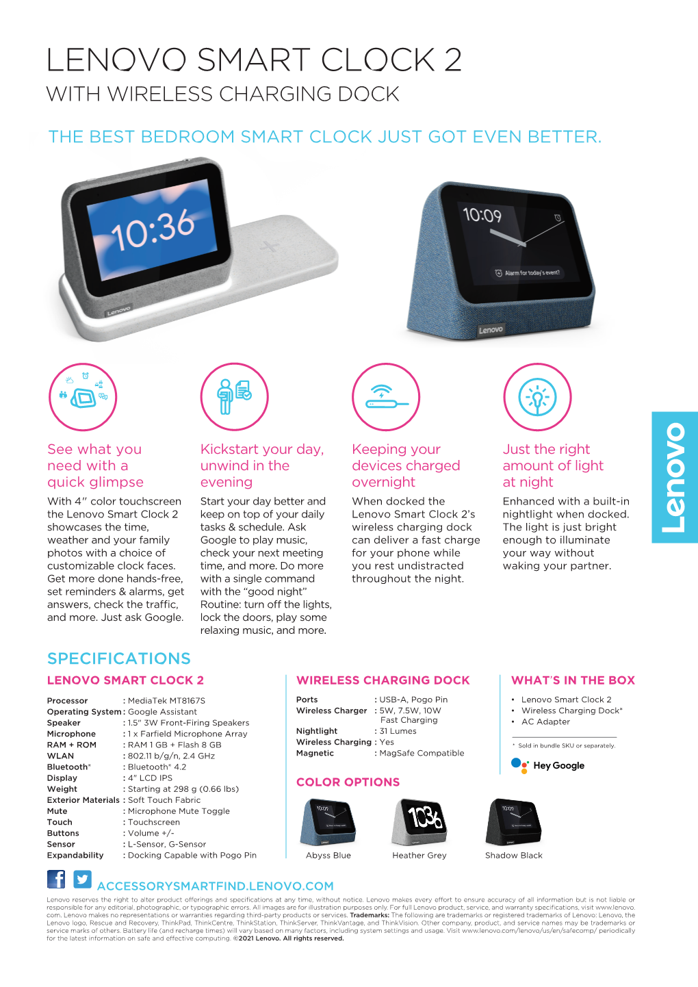 Lenovo Smart Clock 2 with Wireless Charging Dock