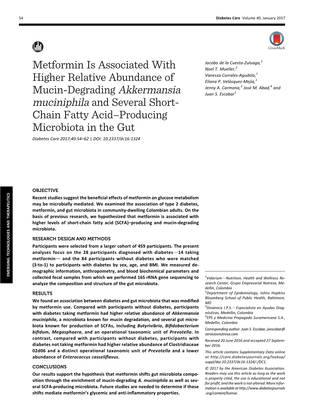 Metformin Is Associated with Higher Relative Abundance of Mucin