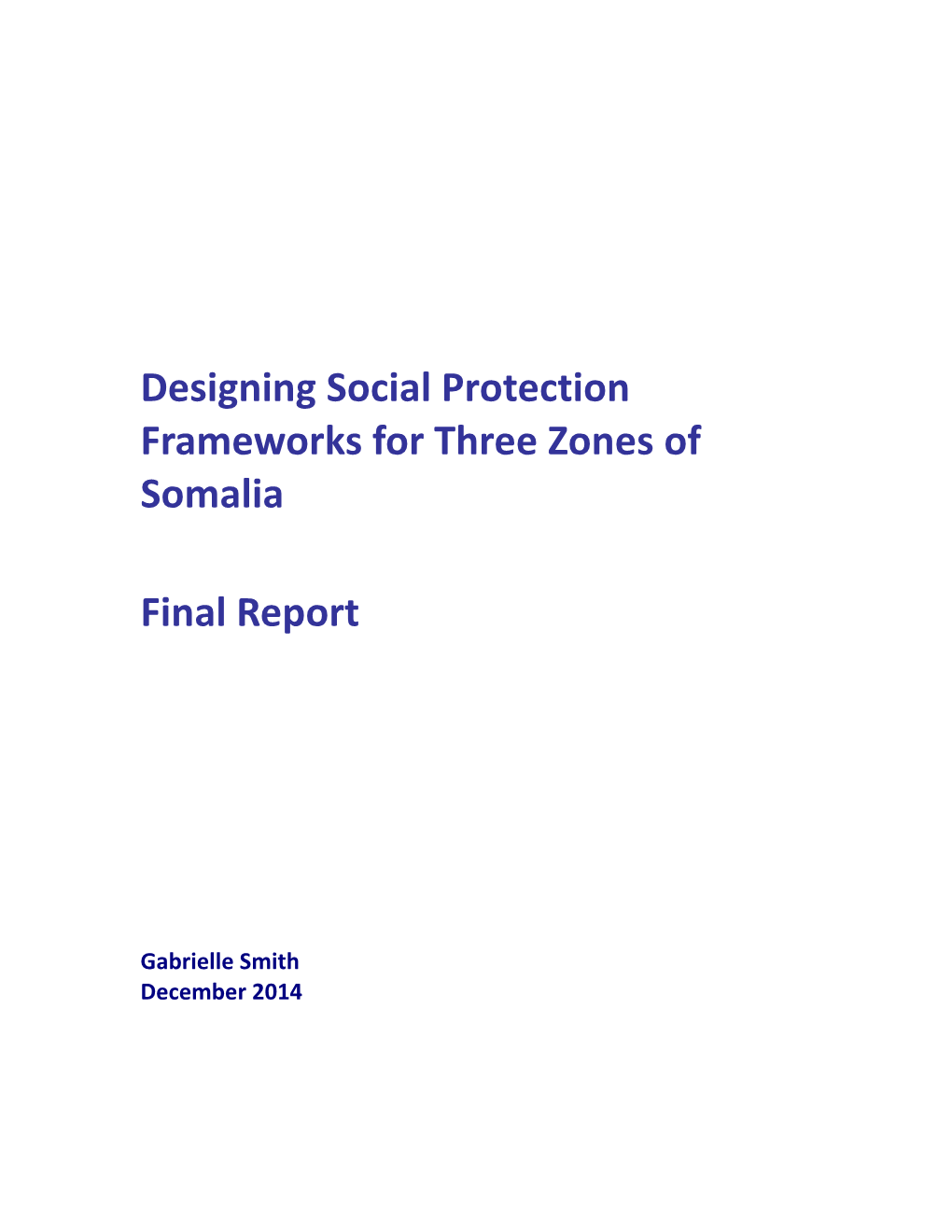 Designing Social Protection Frameworks for Three Zones of Somalia
