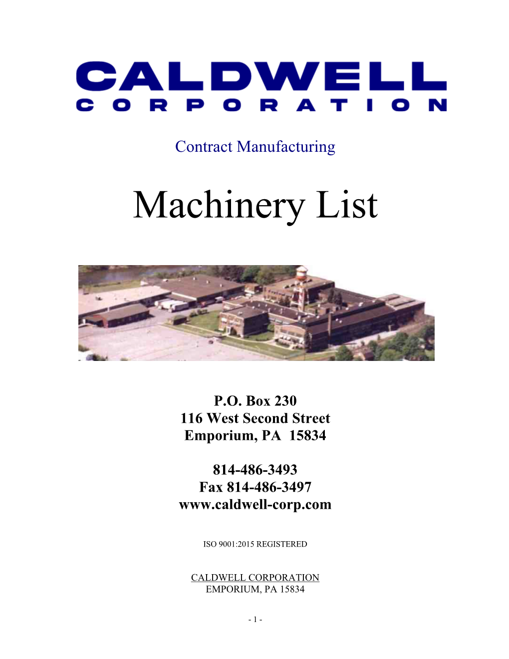 Machinery List