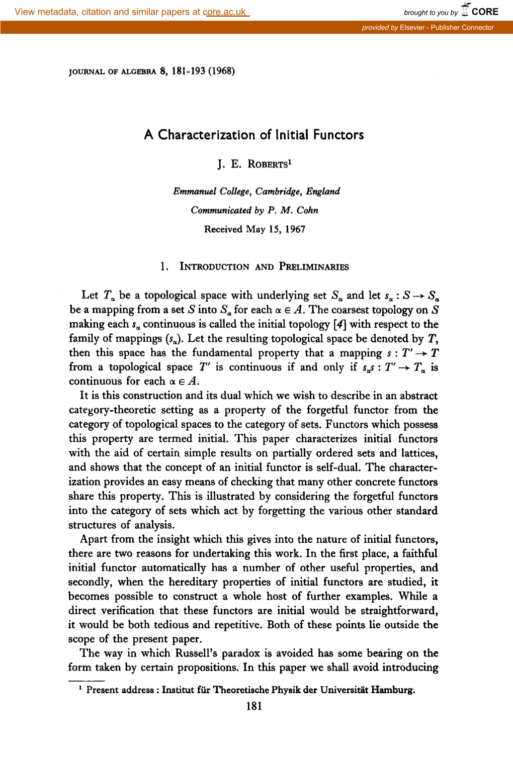 A Characterization of Initial Functors