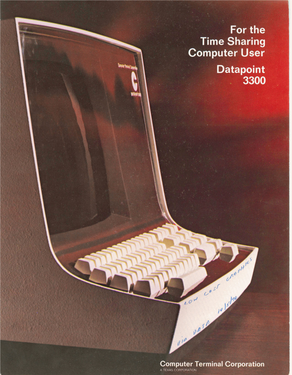 For the Time Sharing Computer User Datapoint 3300, 1969