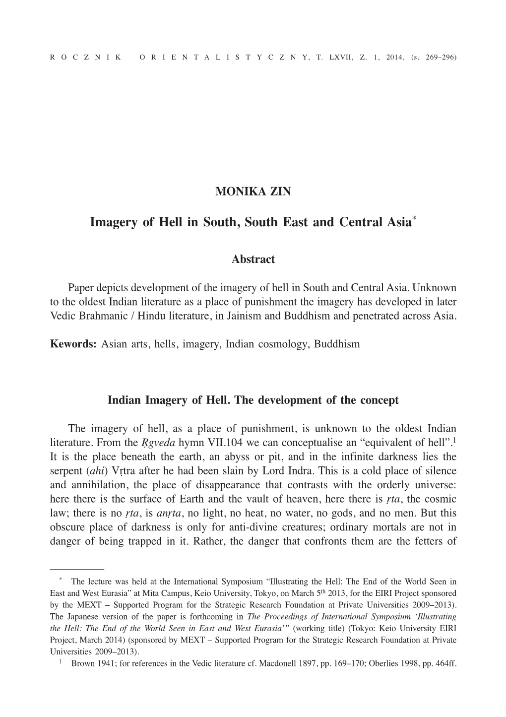 Imagery of Hell in South, South East and Central Asia*