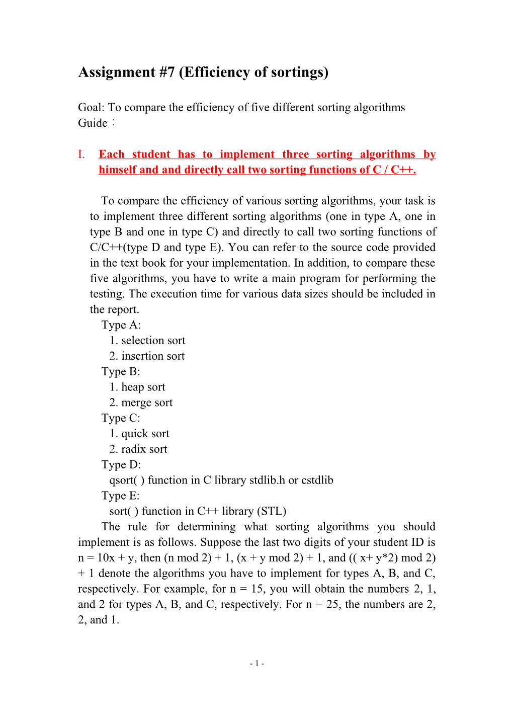 Assignment #7 (Efficiency of Sortings)