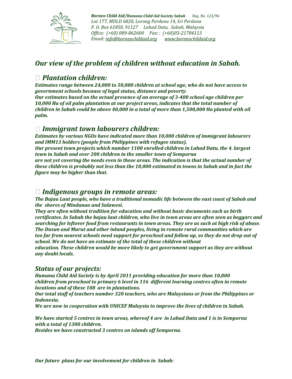 Our View of the Problem of Children Without Education in Sabah